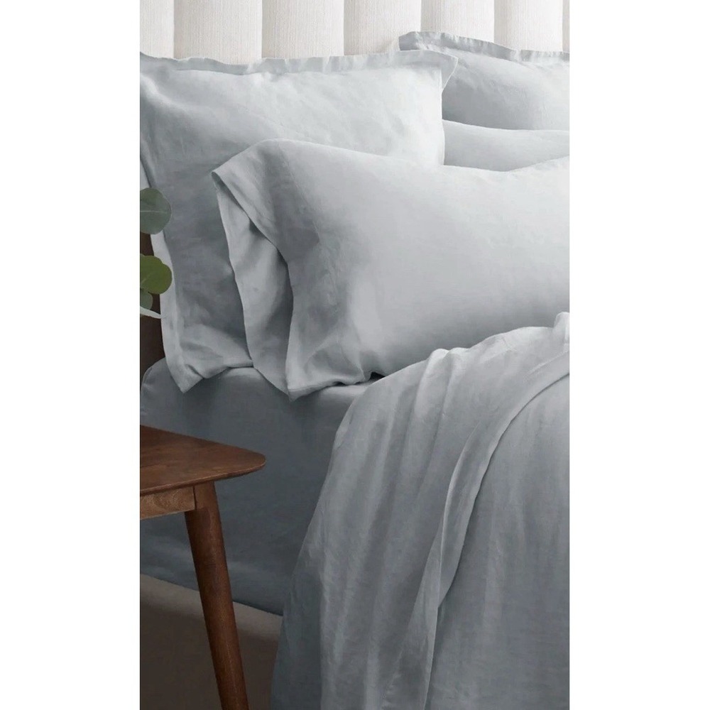 NWOT Quince European 100% Linen Duvet Cover Set Mist Blue Full/Queen 3PC